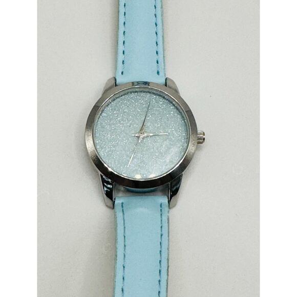 Ladies BWC Dressy Sparkly Round Silver Tone Blue Faux Leather Analog Watch F5 - Picture 1 of 7